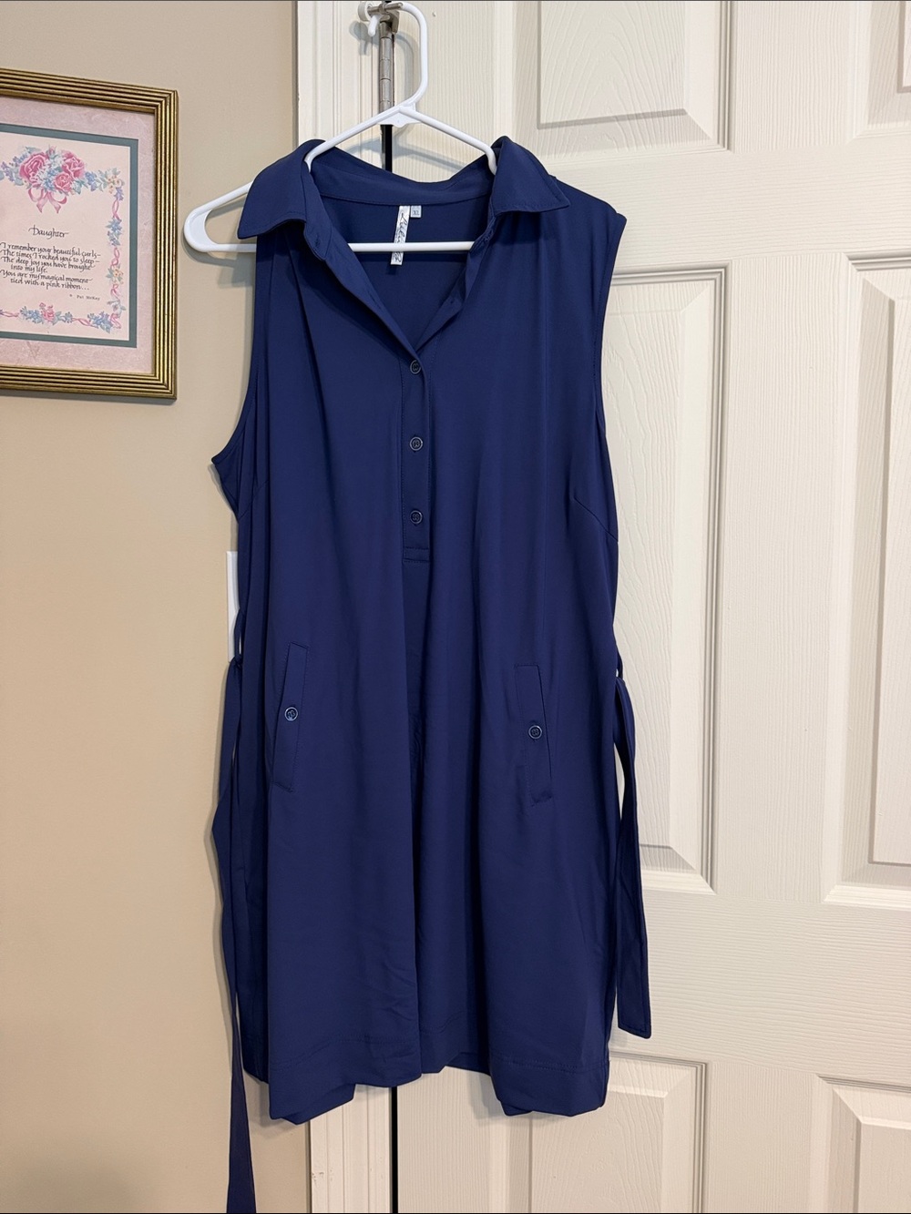 Lulu-B Sleeveless Navy Collared Midi Dress with Tie